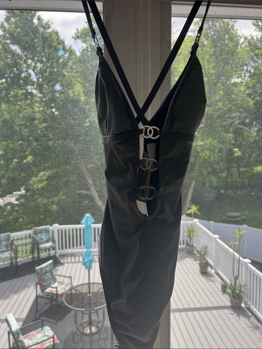 Black One-Piece Swimwear with Triple Ring Detail